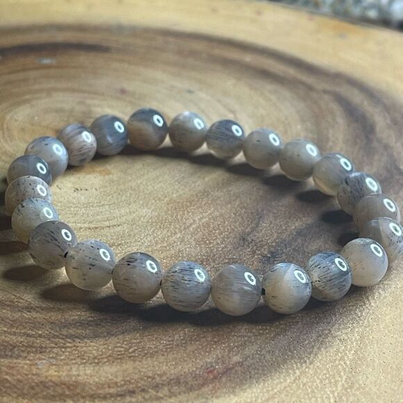Skeleton skeletal moonstone stretch beaded bracelet 7” crystal healing beads 8mm - Picture 1 of 12